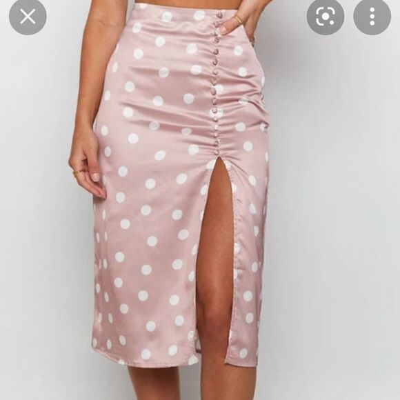 Beginning BoutiqueGabriella Button Detail Midi Skirt Polka - Picture 2 of 4